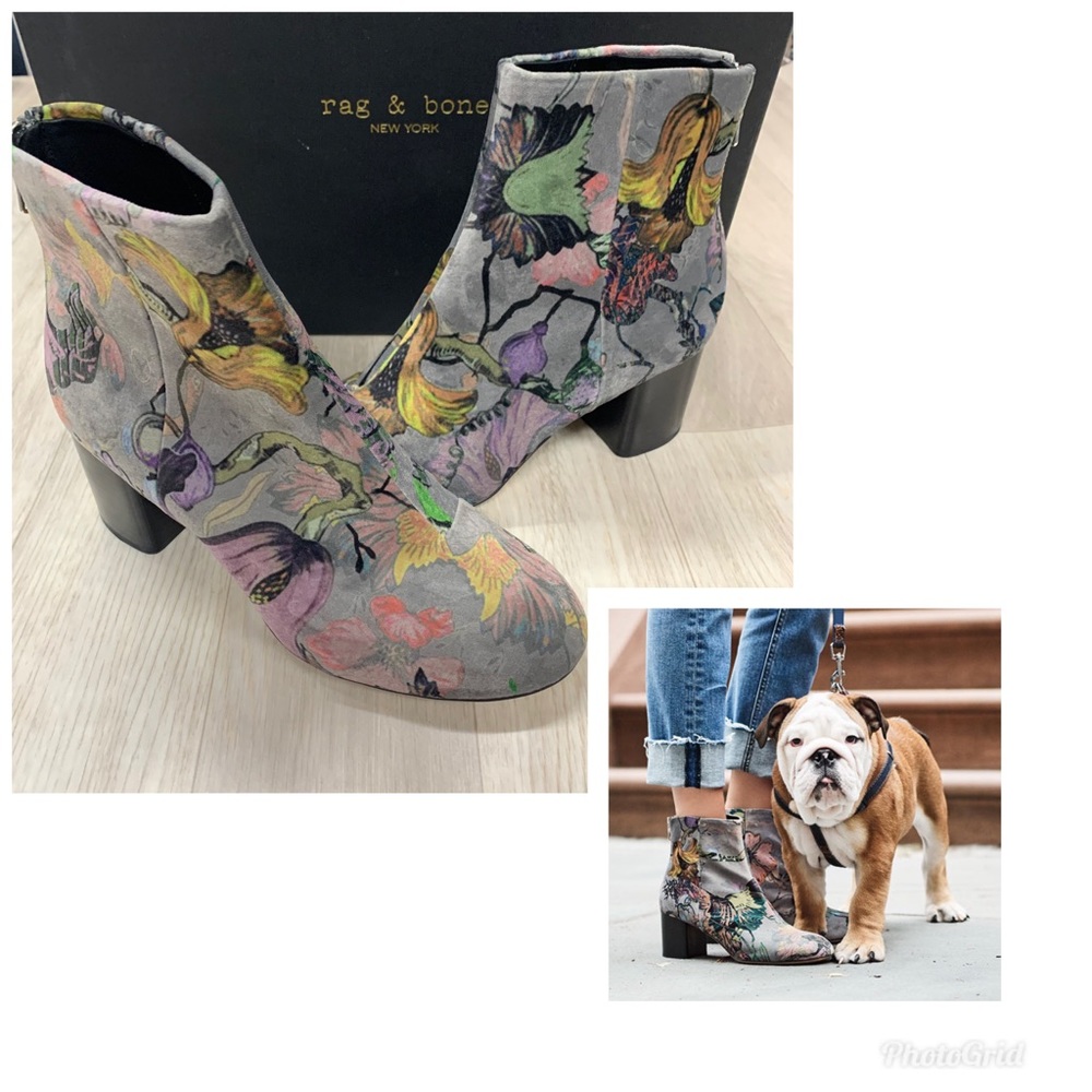NEW RAG & BONE DREA GREY FLORAL VELVET BOOTS